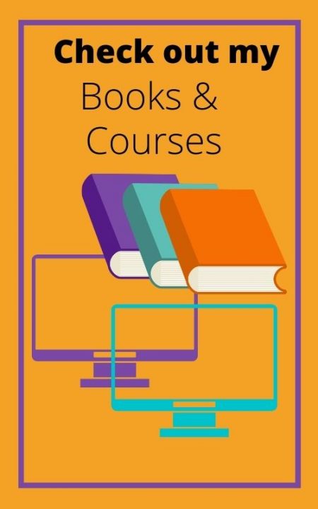 check out my books & courses graphic over orange background